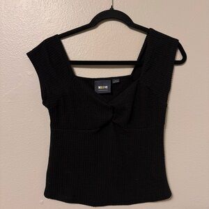 Maeve Anthropologie Black ribbed twist front Top
